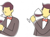 Man Taste Wine In Four Step Method, Vector Illustration.